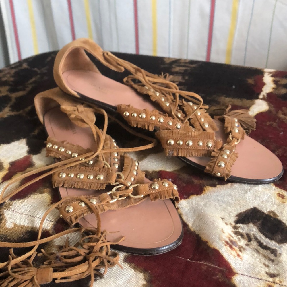 Aquazzura studded fringe suede sandals